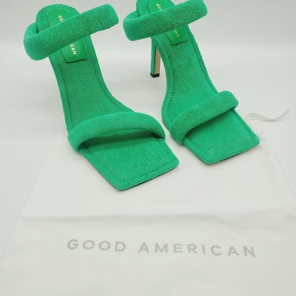 New Good American Size 11 1/2 NIB Terry Slip On High Heel Sandals Green - Picture 2 of 10